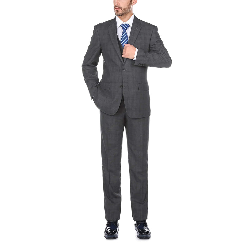 3 Piece Suit 2 Buttons Gray Glen Plaid Regular Fit - Suits99