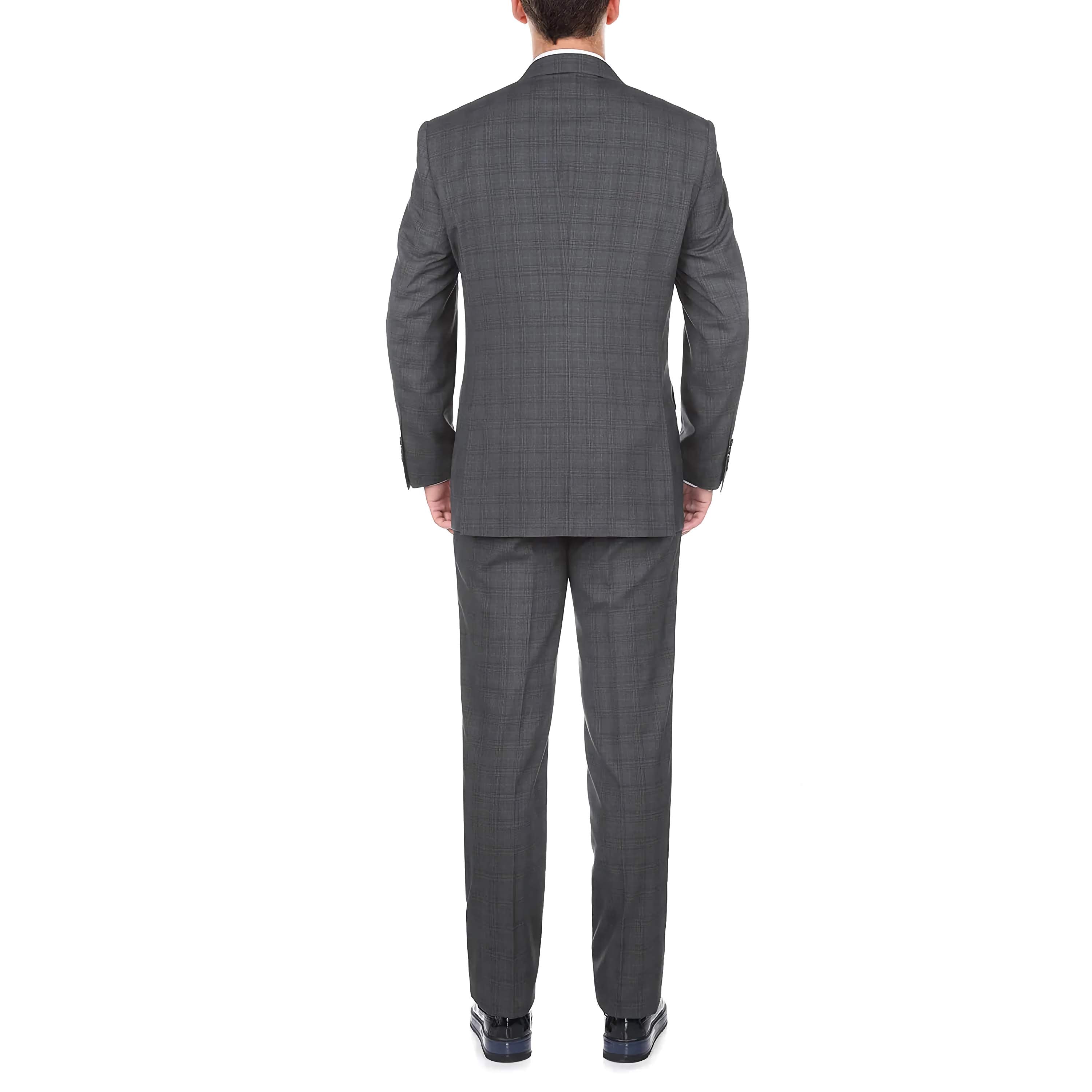 3 Piece Suit 2 Buttons Gray Glen Plaid Regular Fit - Suits99