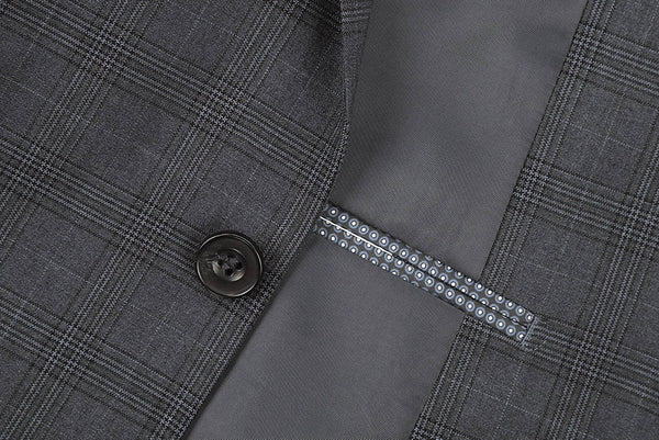 3 Piece Suit 2 Buttons Gray Glen Plaid Regular Fit - Suits99