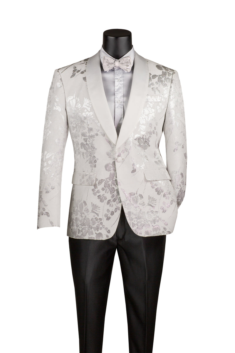 Buy Online Ivory Regular Fit Floral Pattern Jacket Peak Lapel Suits99
