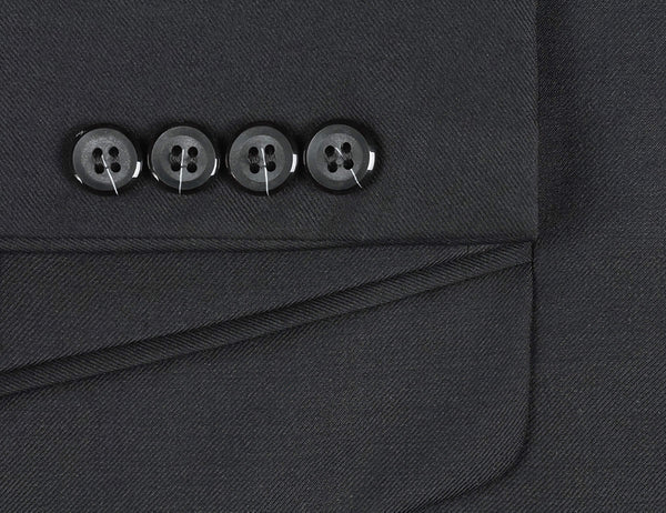 Black 100% Virgin Wool Regular Fit  2 Piece Suit 2 Button - Suits99