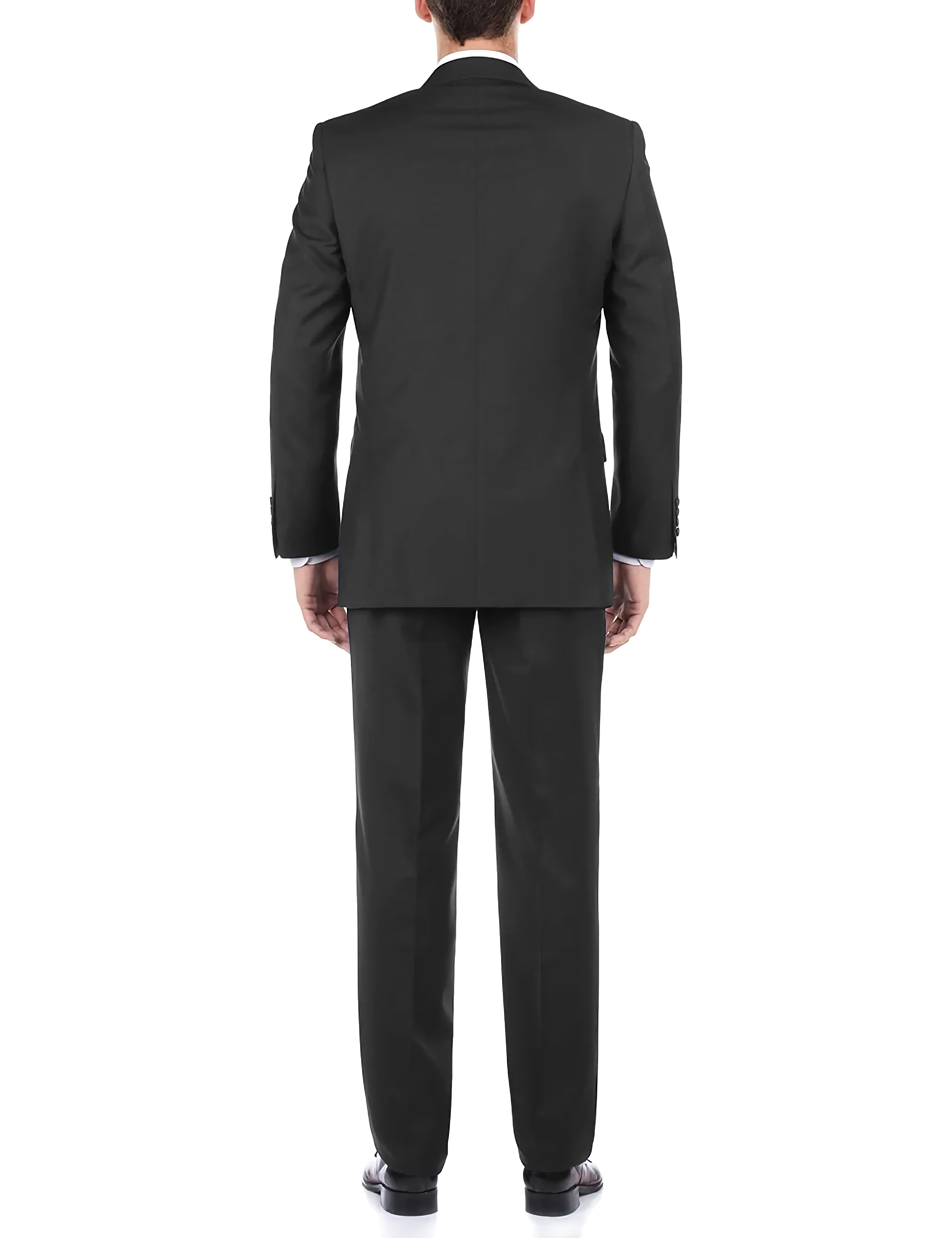 Black 100% Virgin Wool Regular Fit  2 Piece Suit 2 Button - Suits99