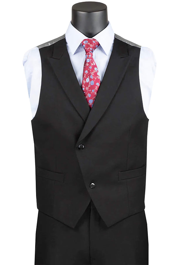 Black Modern Fit 3 Piece Suit with Vest and Adjustable Waist Band Pants
