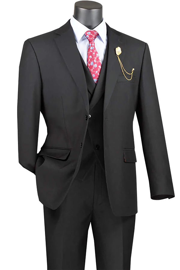 Black Modern Fit 3 Piece Suit with Vest and Adjustable Waist Band Pants