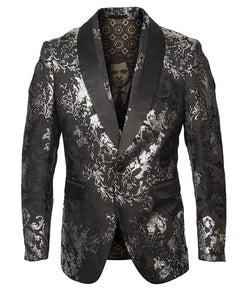 Black/Silver Floral Pattern Sports Coat Slim Fit