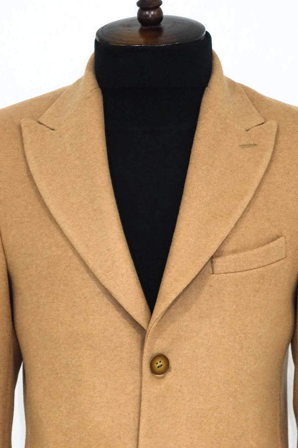 CAMEL WIDE LAPEL WOOL PEACOAT SLIM FIT