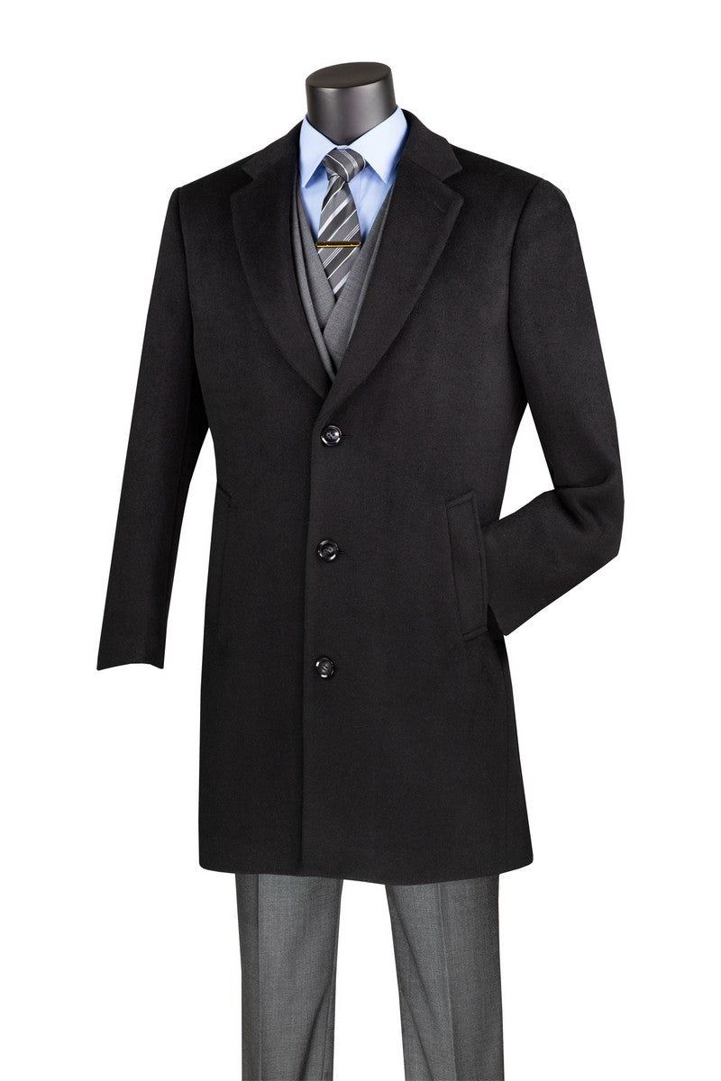 Milano Collection - Wool 3 Buttons Top Coat 38 inches Length - Suits99