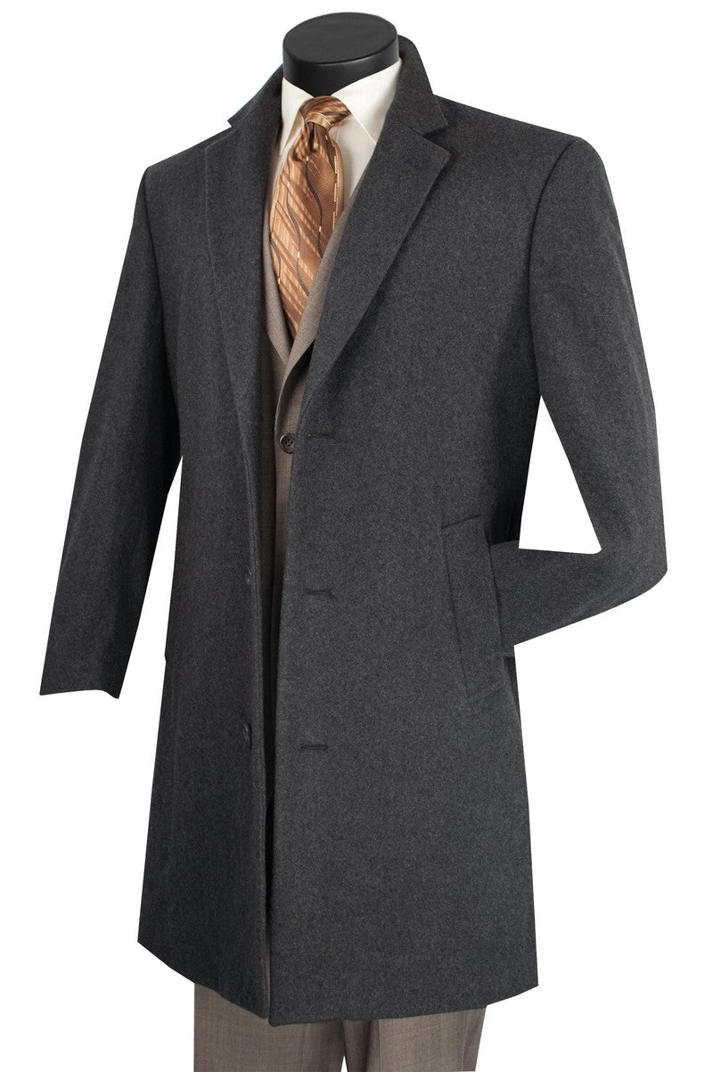 Milano Collection - Wool 3 Buttons Top Coat 38 inches Length - Suits99