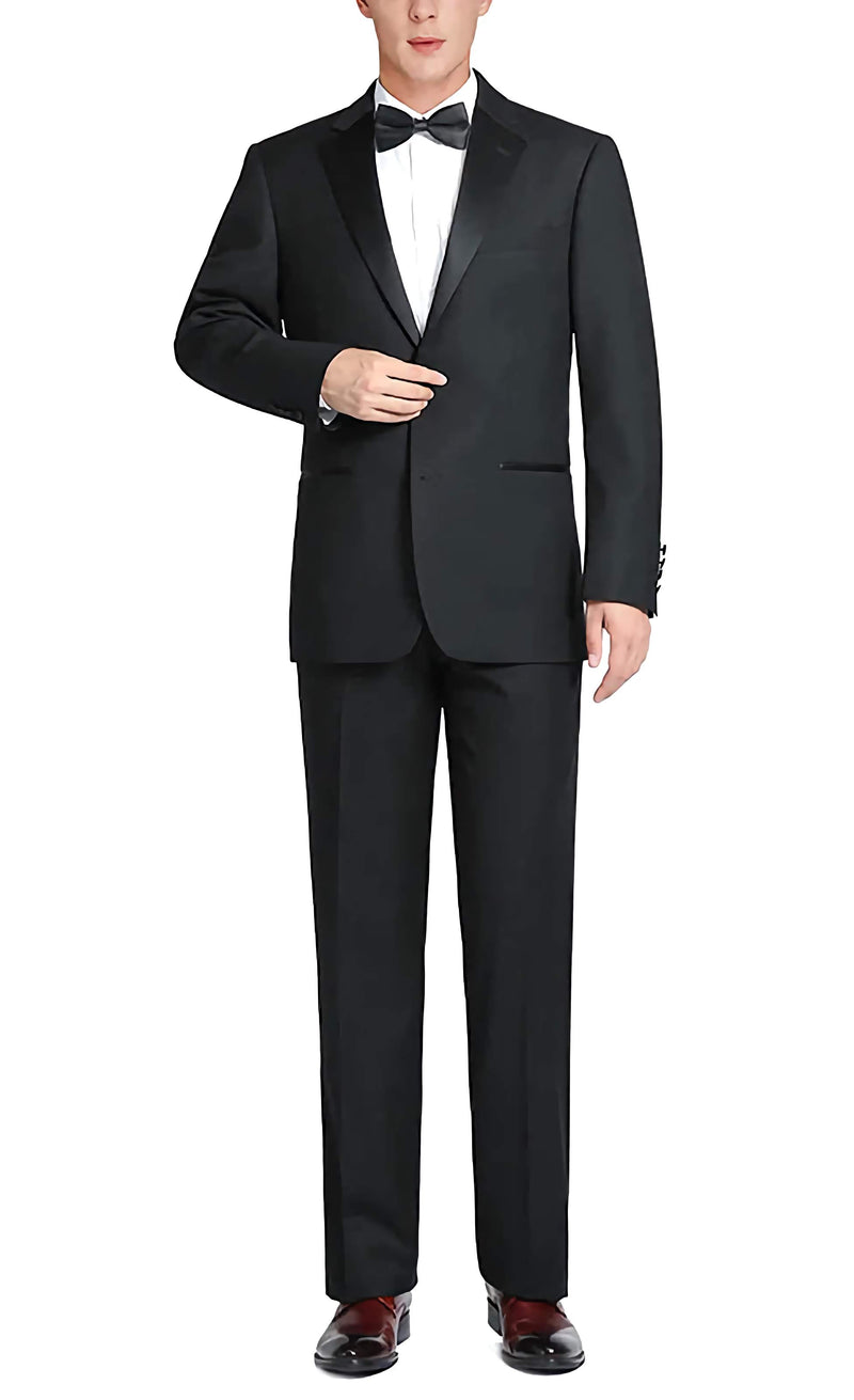 Classic Black Regular Fit 100% Wool Tuxedo Suit - Suits99
