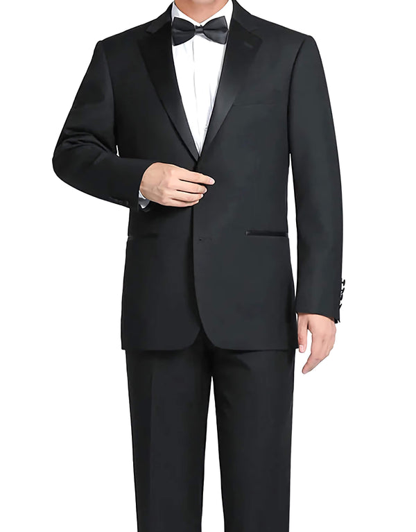 Classic Black Regular Fit 100% Wool Tuxedo Suit - Suits99