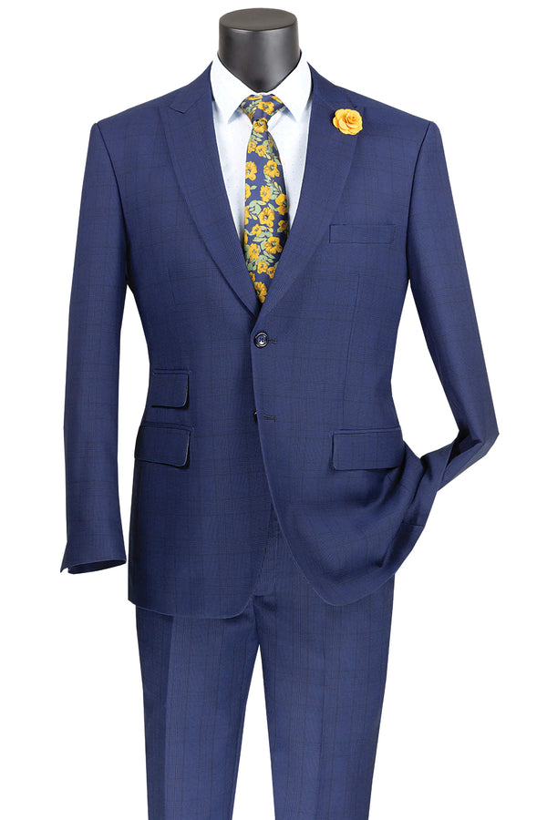 Concord Collection - Modern Fit Windowpane Suit 2 Piece in Blue