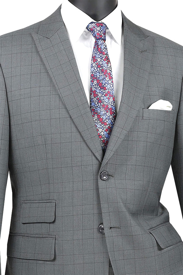 Concord Collection - Modern Fit Windowpane Suit 2 Piece in Gray - Suits99