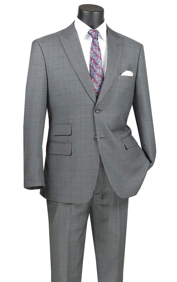 Concord Collection - Modern Fit Windowpane Suit 2 Piece in Gray