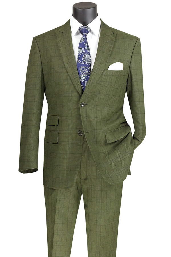 Concord Collection - Modern Fit Windowpane Suit 2 Piece in Olive