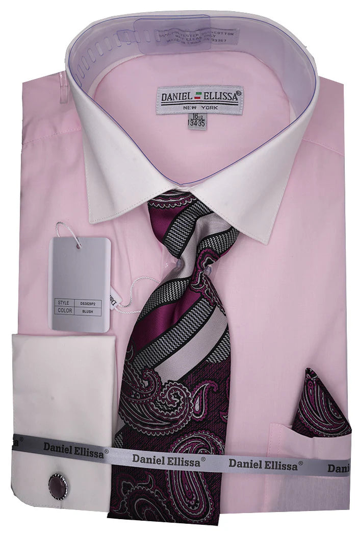 Blush French cuff Shirt Set - Suits99