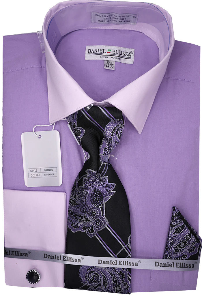 Lavender French Cuff Shirt Set - Suits99