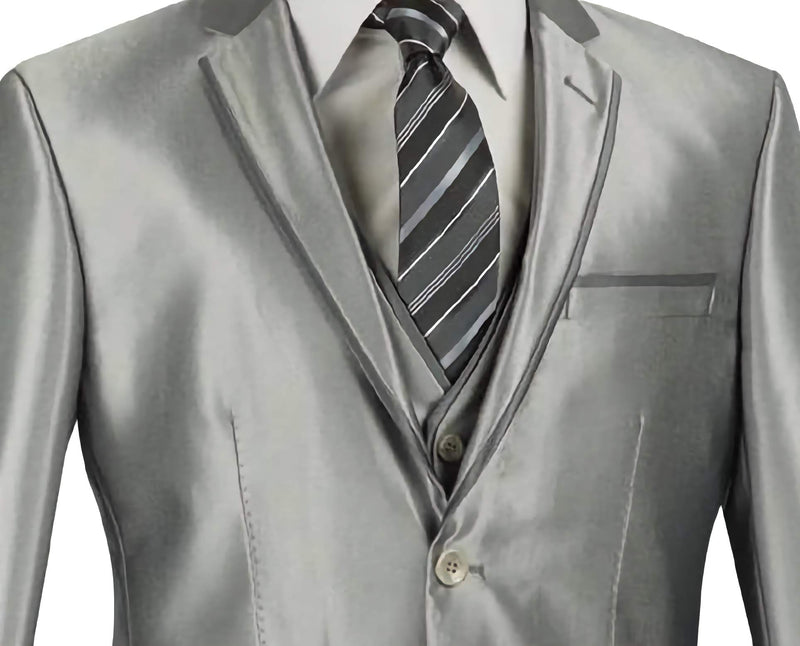 Designed Shiny Sharkskin Suit Ultra Slim Fit 3 Piece in Gray - Suits99