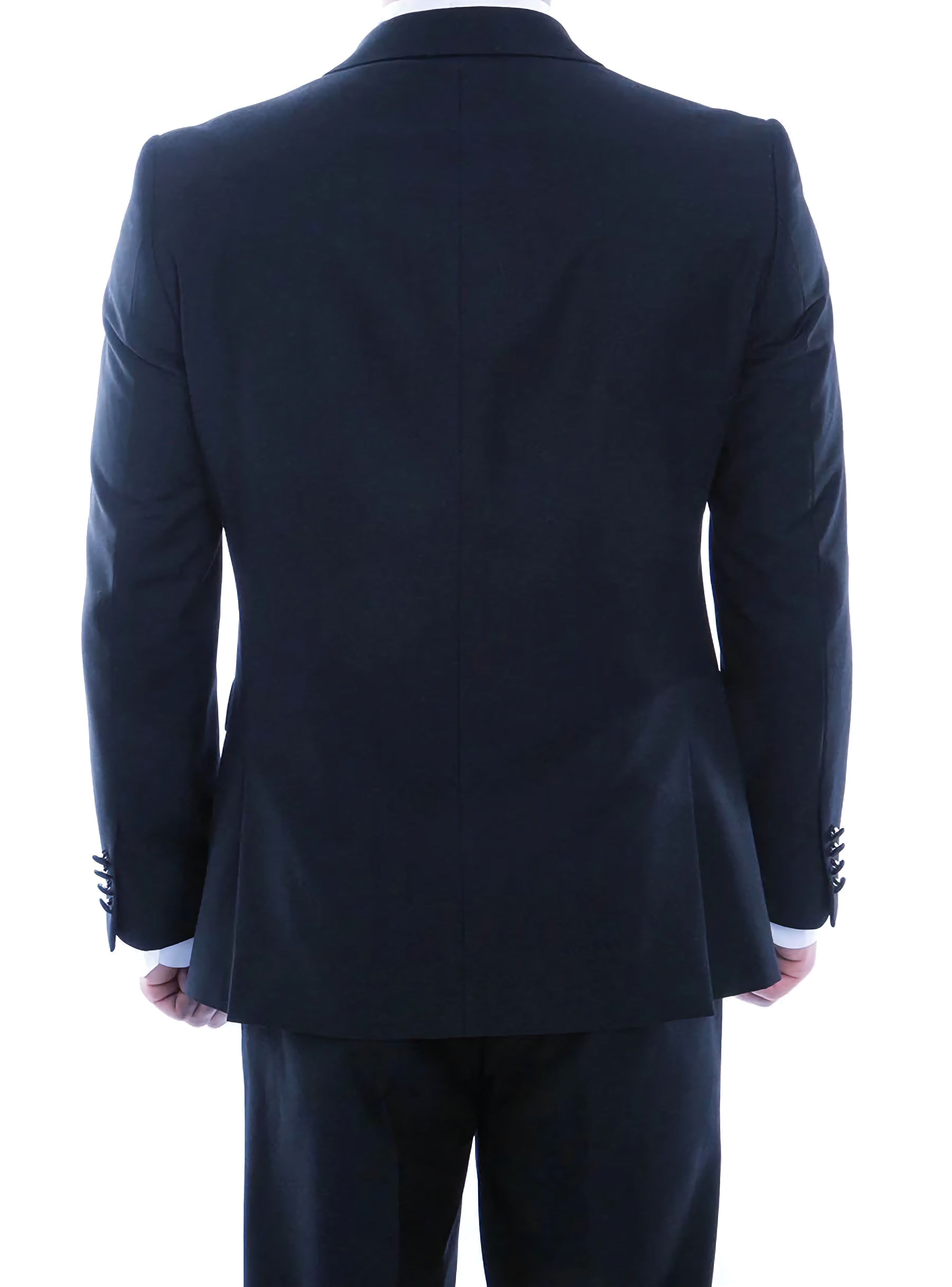 Double Breasted Slim Fit Tuxedo Navy with Black Satin Peak Lapel - Suits99
