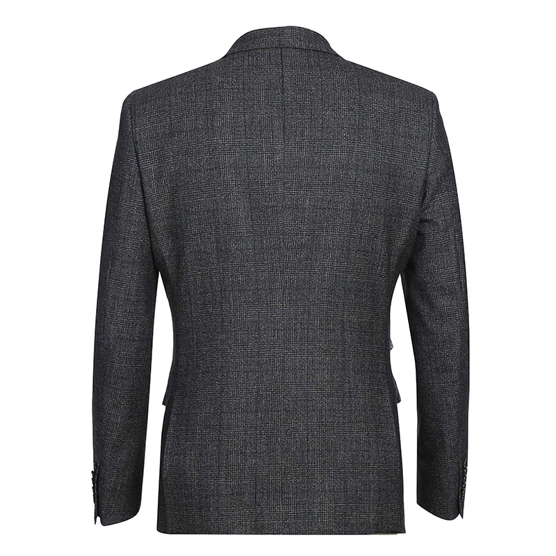 English Laundry 100% Wool Charcoal Checked Slim Fit Suit - Suits99