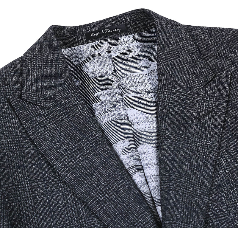 English Laundry 100% Wool Charcoal Checked Slim Fit Suit - Suits99