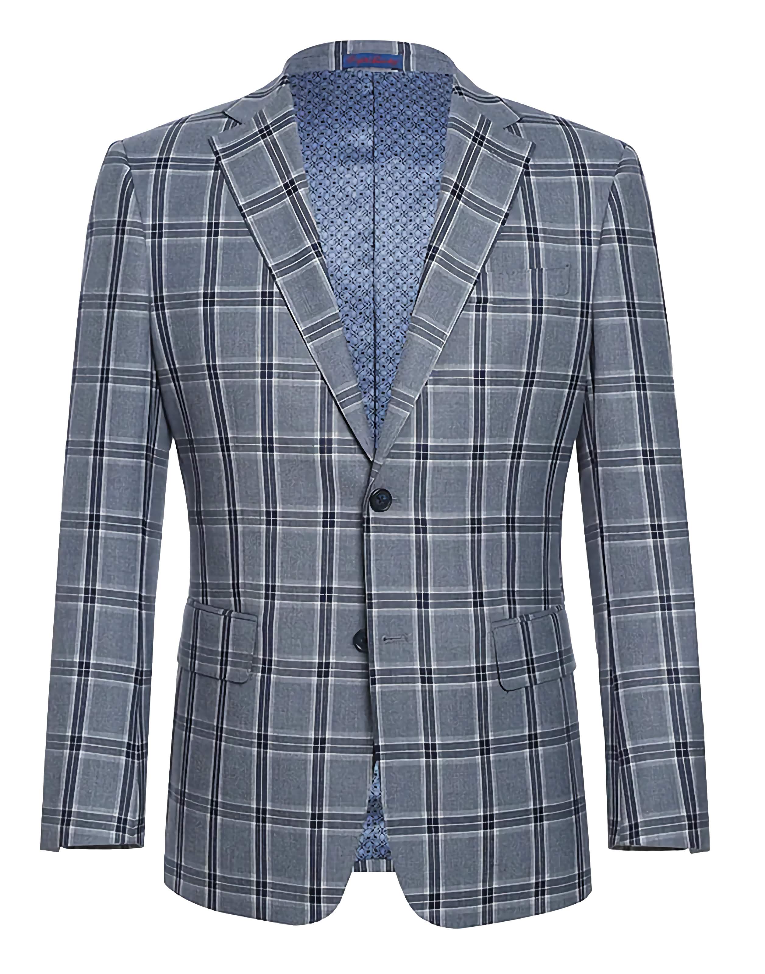 English Laundry 3-Piece Light Gray Checked Slim Fit Suit - Suits99