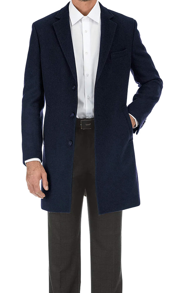 English Laundry Navy Fall/Winter Essential Slim Fit Wool Blend Overcoat