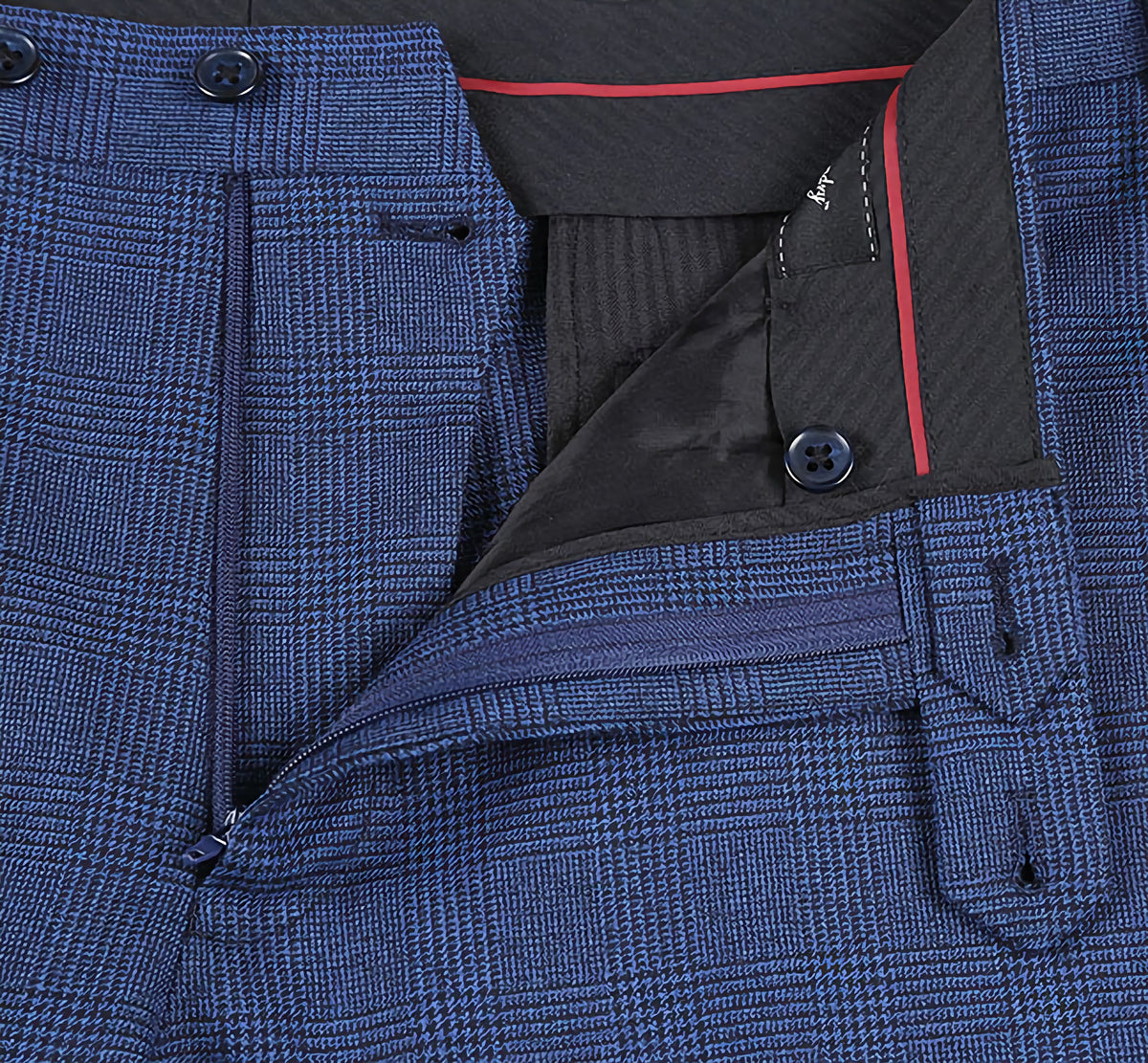 English Laundry Wool Blend Blue Checked Slim Fit Suit - Suits99
