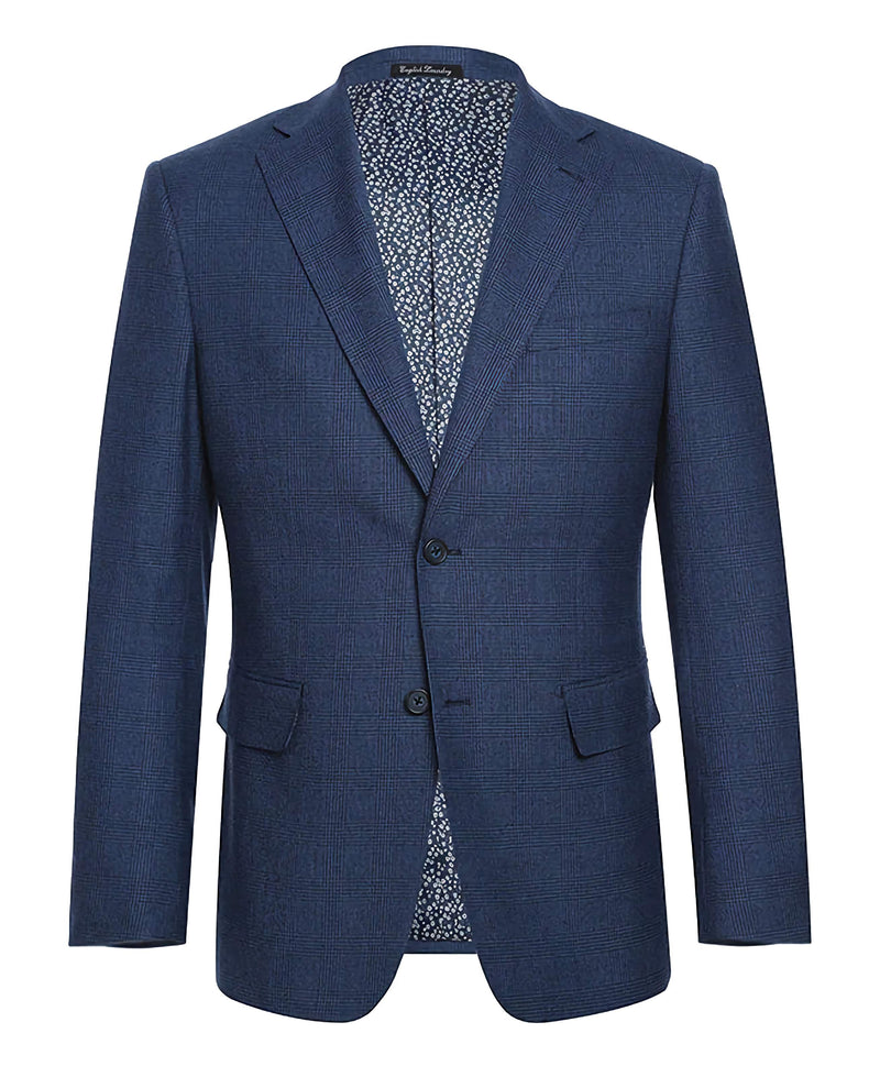 English Laundry Wool Blend Blue Checked Slim Fit Suit - Suits99