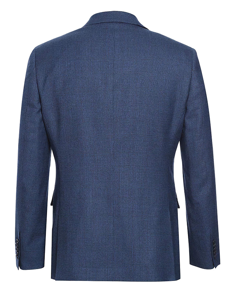 English Laundry Wool Blend Blue Checked Slim Fit Suit - Suits99