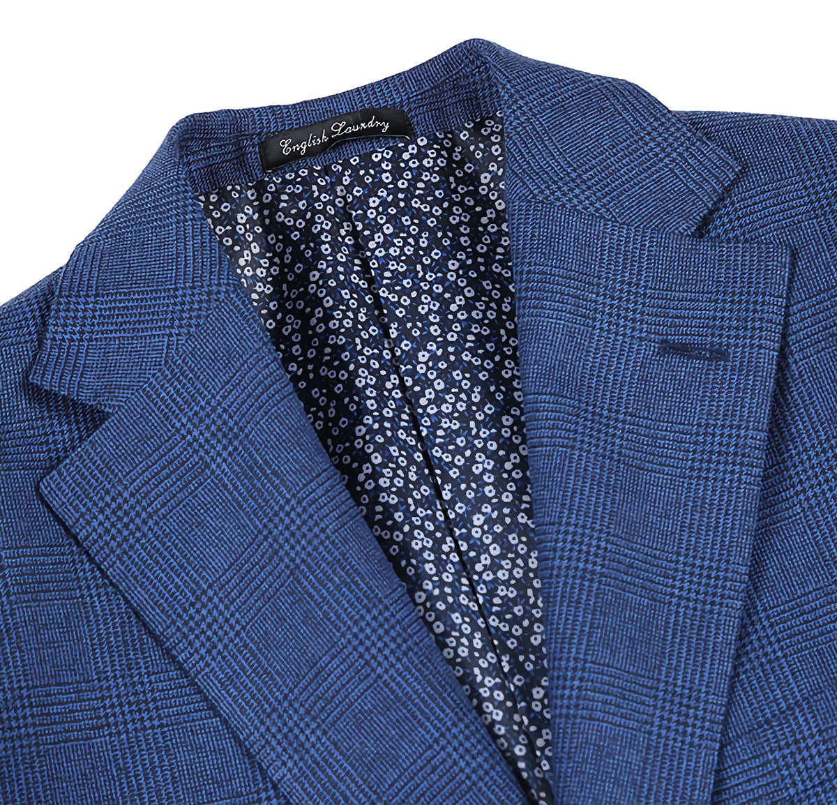 English Laundry Wool Blend Blue Checked Slim Fit Suit - Suits99