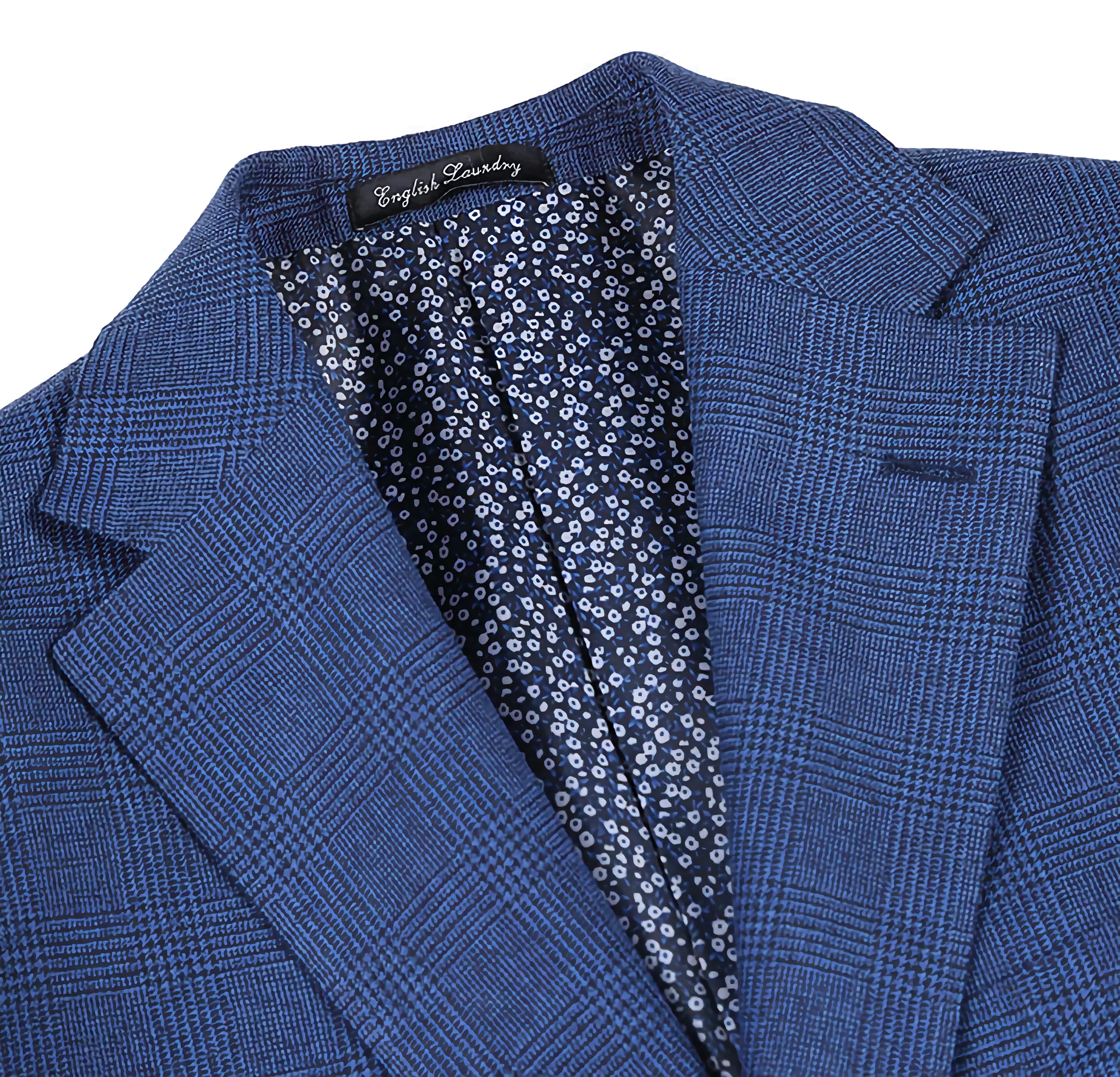 English Laundry Wool Blend Blue Checked Slim Fit Suit - Suits99