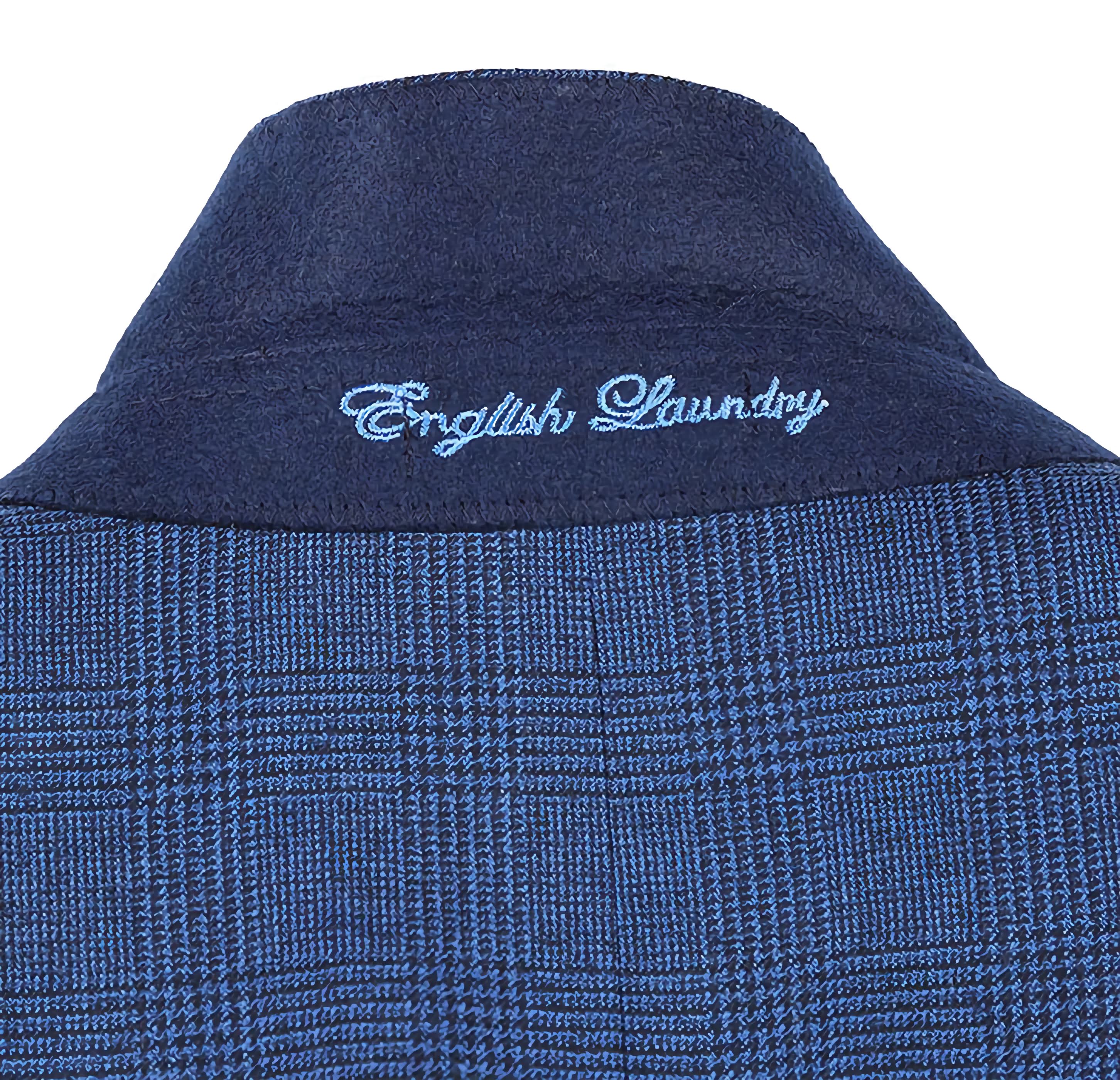 English Laundry Wool Blend Blue Checked Slim Fit Suit - Suits99