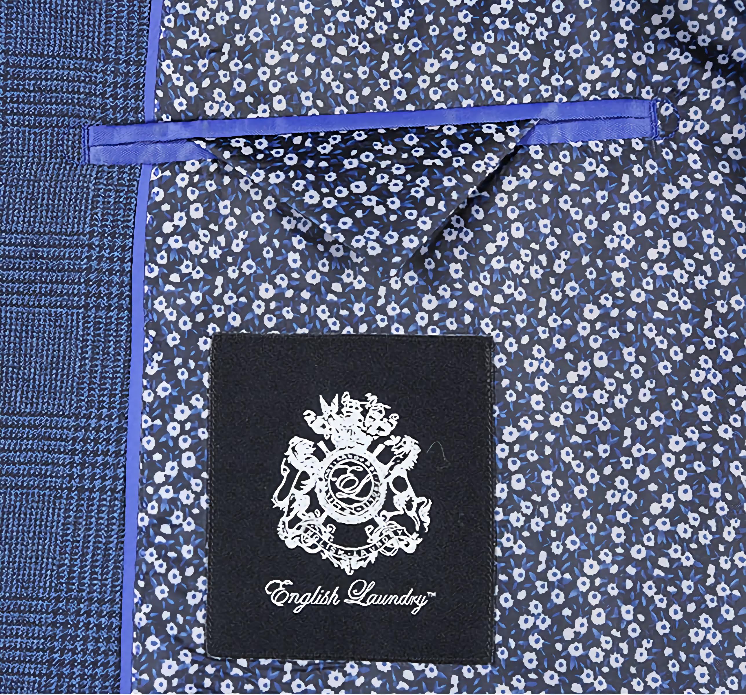 English Laundry Wool Blend Blue Checked Slim Fit Suit - Suits99