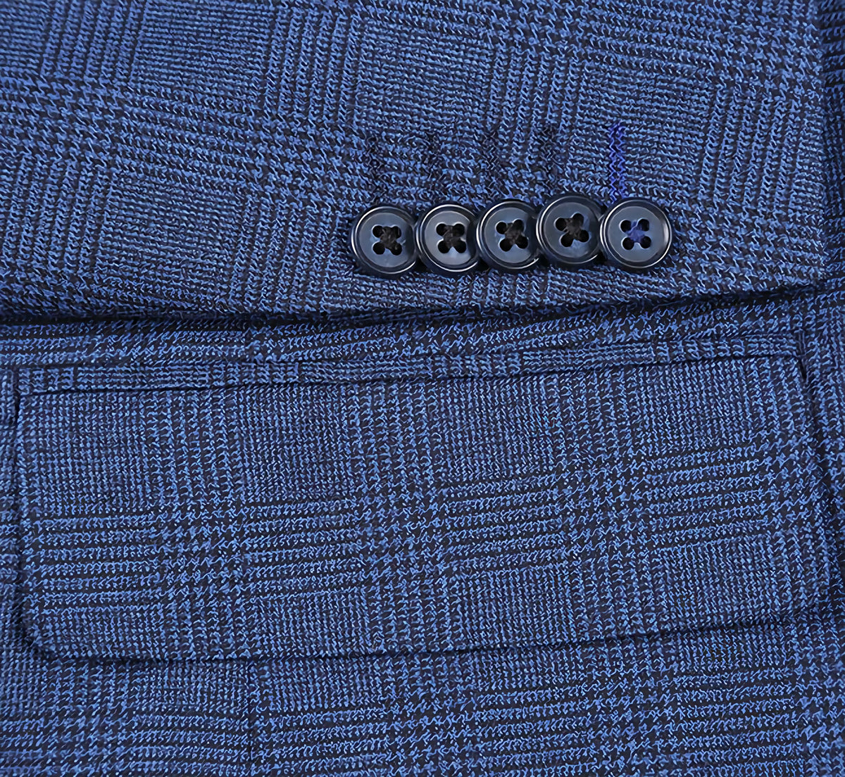 English Laundry Wool Blend Blue Checked Slim Fit Suit - Suits99