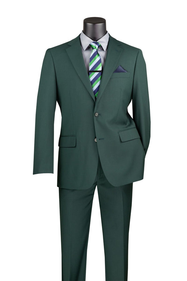 Hunter Green Regular Fit 2 Piece Suit Flat Front Pants with 2″ Adjustable Waist Band