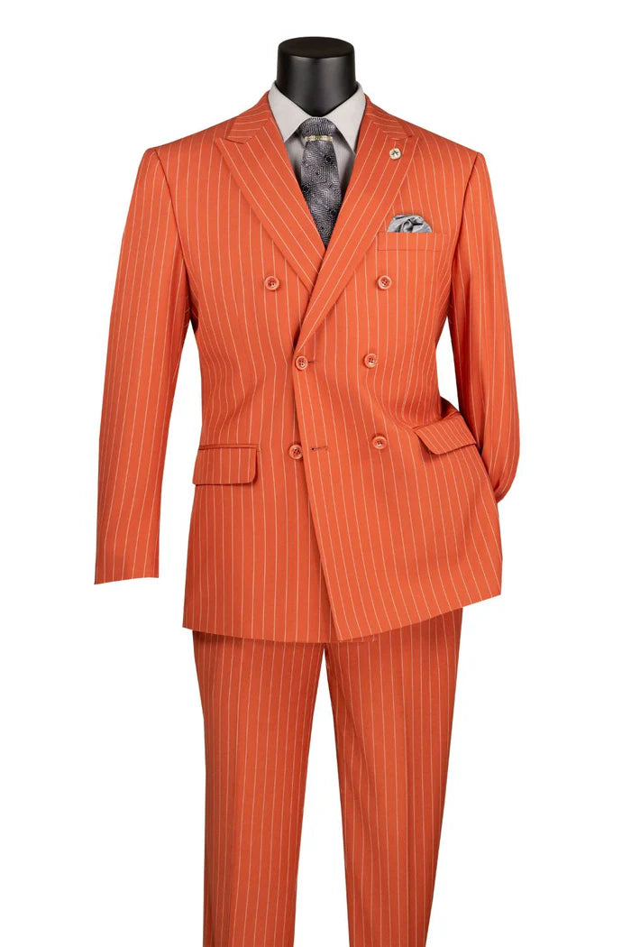 Rockefeller Collection - Double Breasted Stripe Suit Canyon Clay Regular Fit 2 Piece