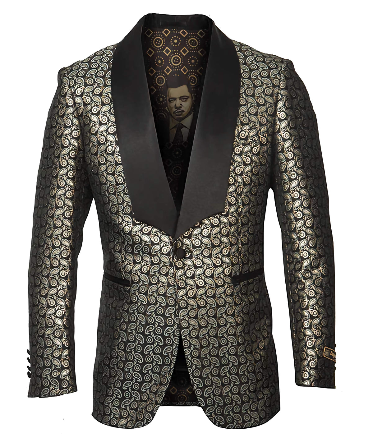 Gold Paisley Pattern Shawl Collar Sports Coat Slim Fit - Suits99