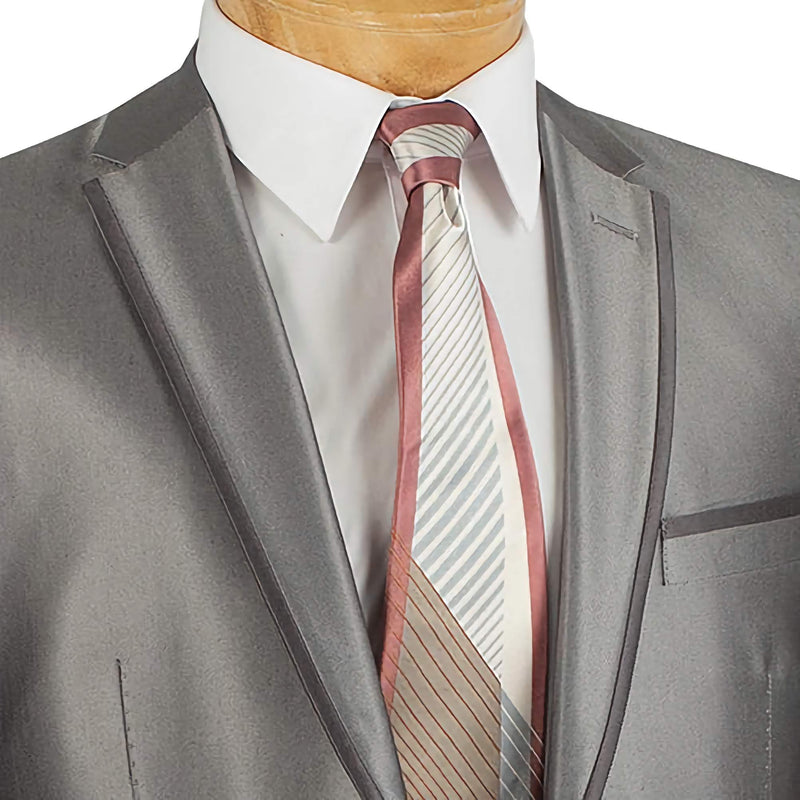 Gray Slim Fit Men's Shiny Sharkskin Suit 2 Piece 2 Buttons Shark Skin - Suits99