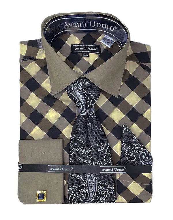 French cuff Shirt Set in Black