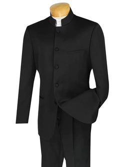 King Collection - Regular Fit Men's 2 Piece Banded Collar Tuxedo Black