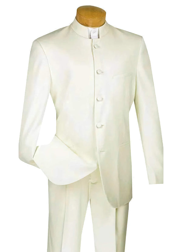King Collection - Regular Fit Men's 2 Piece Banded Collar Tuxedo Ivory - Suits99