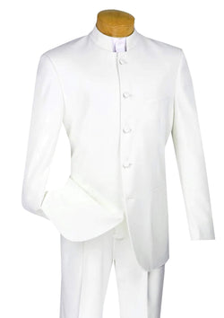 King Collection - Regular Fit Men's 2 Piece Banded Collar Tuxedo White