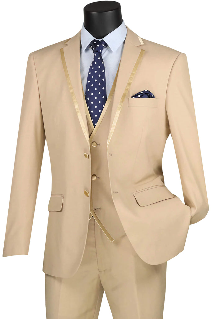 Leo Collection - Buy Online Slim Fit Tuxedo 2 Buttons 3 Piece Beige Suit –  Suits99