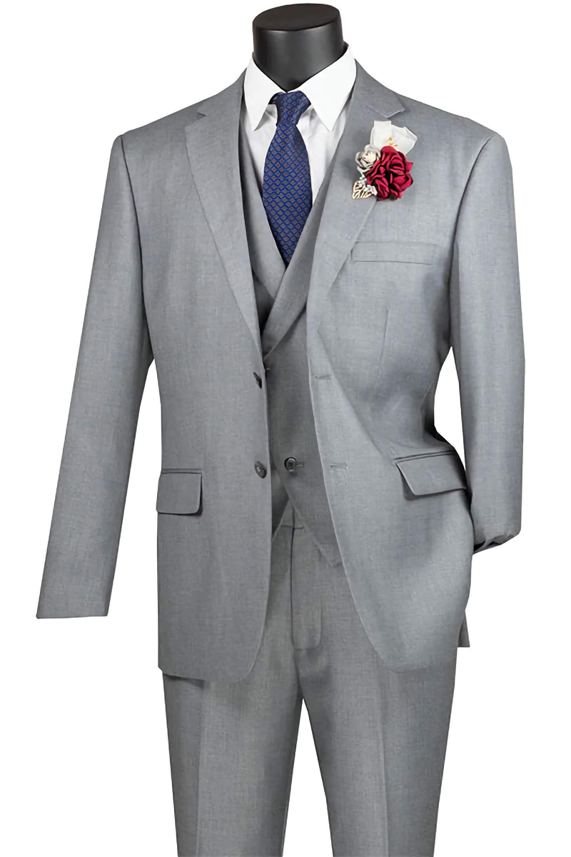 Light Gray Modern Fit 3 Piece Suit with Vest and Adjustable Waist Band Pants