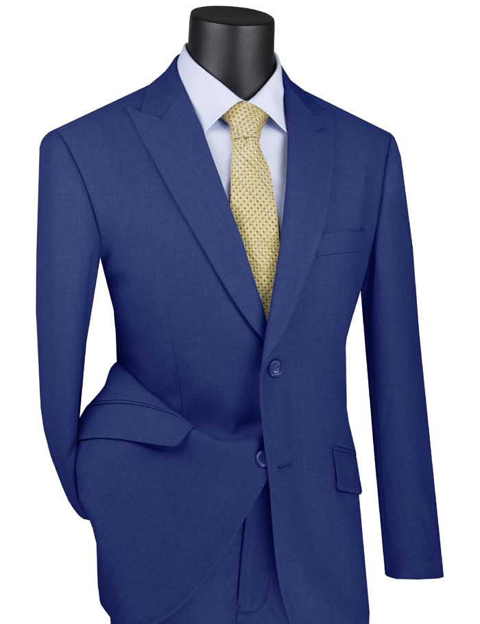Blue Modern Fit 2 Piece Suit Textured Solid with Peak Lapel