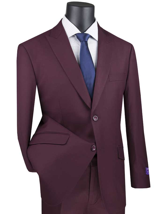 Burgundy Modern Fit 2 Piece Suit Textured Solid with Peak Lapel - Suits99