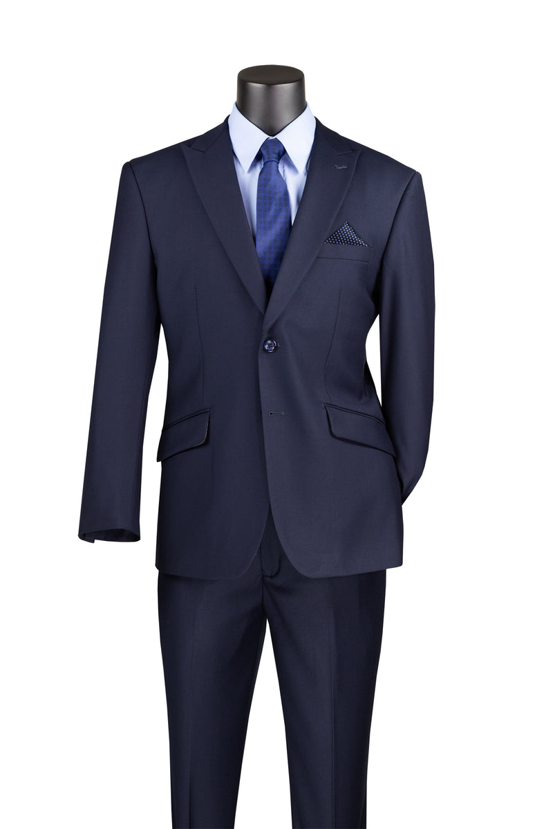 Navy Modern Fit 2 Piece Suit Textured Solid with Peak Lapel