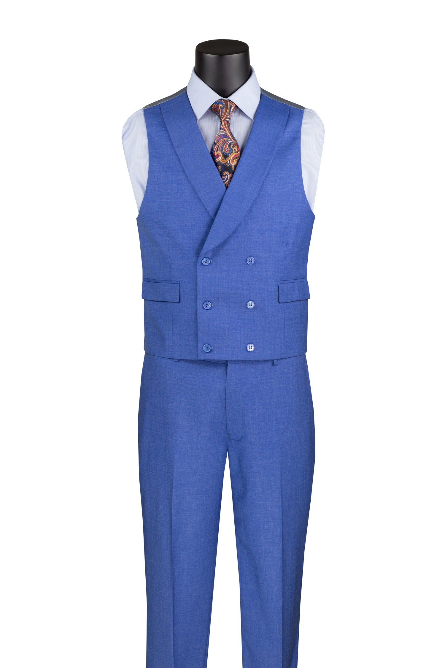 Tessori Collection - Modern Fit Solid Suit 3 Piece in French Blue - Suits99