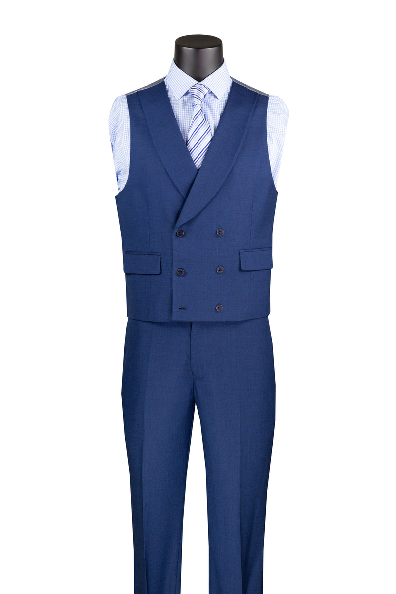 Tessori Collection - Modern Fit Solid Suit 3 Piece in Navy