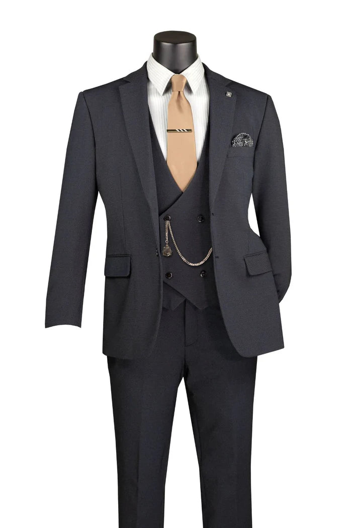 Harrison Collection Modern Fit Suit 3 Piece in Charcoal Black